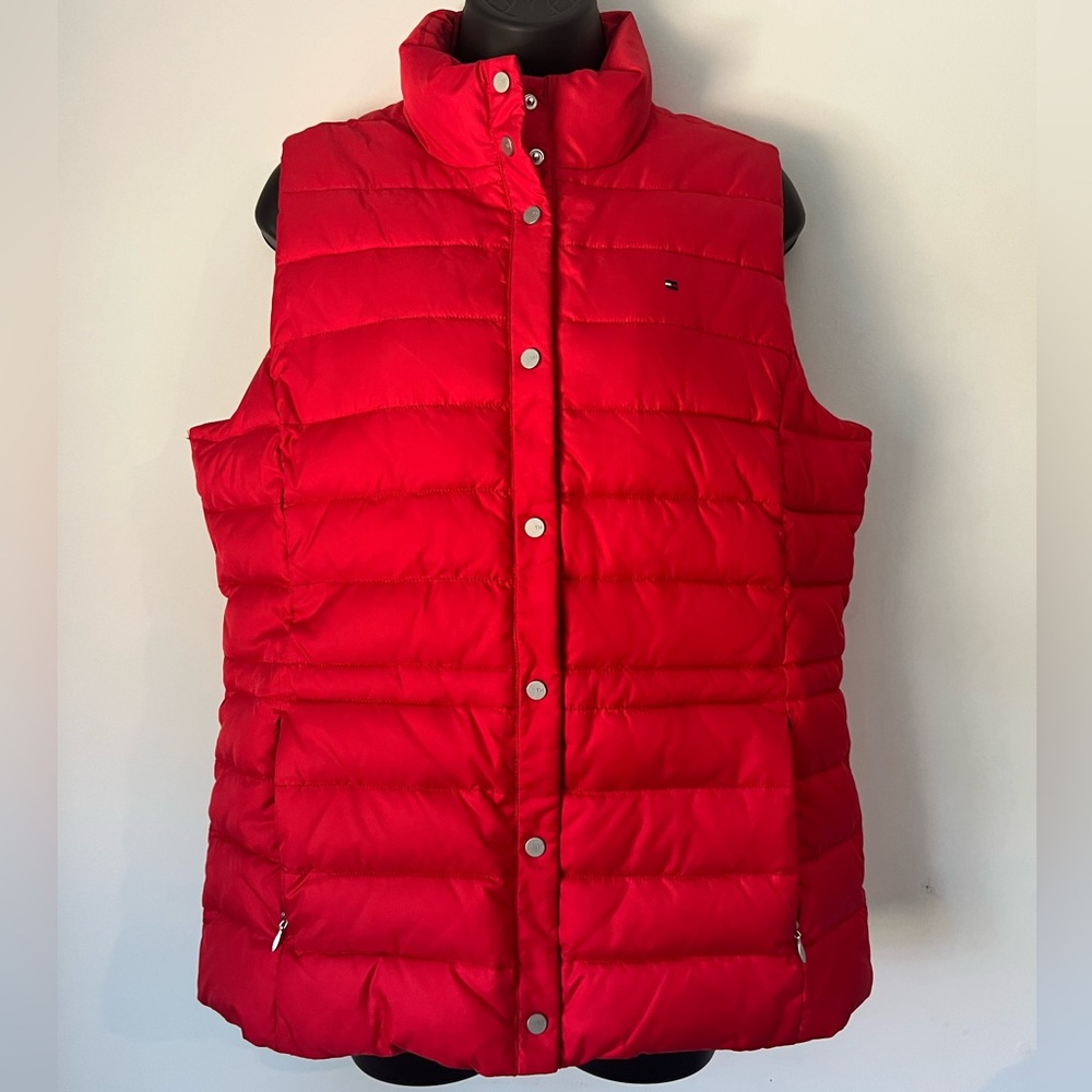 Tommy Hilfiger women vest red nylon size L, no tag, great condition.